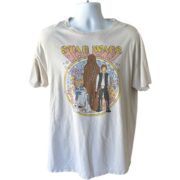 Fifth Sun Star Wars Retro Circle Tee L Beige Han Solo Chewbacca R2-D2 - Picture 1 of 5